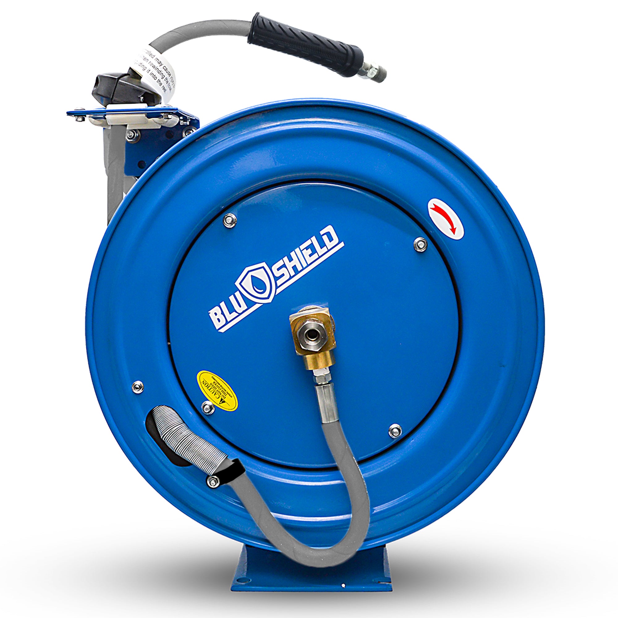 BluShield 1/4" Pressure Washer Retractable Hose Reel with Polyester Braided Hose, 6' Lead-in Hose, Non Marking